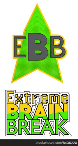 Superhero coat of arms showing Extreme Brain Break icon. Colorful comic book style vector illustration.