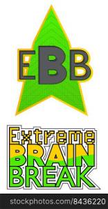 Superhero coat of arms showing Extreme Brain Break icon. Colorful comic book style vector illustration.