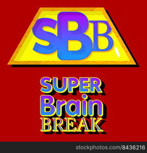 Superhero coat of arms showing Super Brain Break icon. Colorful comic book style vector illustration.