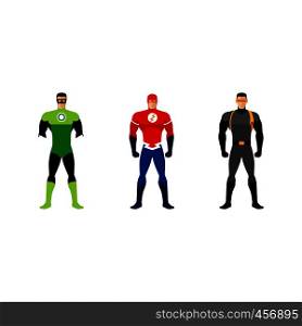 Superhero costumes isolated vector set of clothes for super heroes. Superhero costumes isolated set