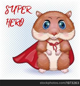 Superhero hamster. Cute hamster superhero, hamster cartoon characters, funny animal character. Cute hamster superhero, hamster cartoon characters, funny animal character