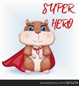 Superhero hamster. Cute hamster superhero, hamster cartoon characters, funny animal character. Cute hamster superhero, hamster cartoon characters, funny animal character
