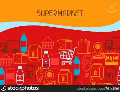 Supermarket background with food icons. Grocery illustration in flat style.. Supermarket background with food icons.