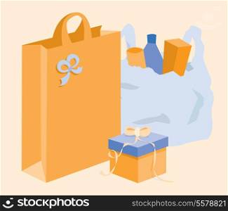 Supermarket bag, shopping bag and gift box