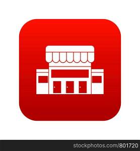 Supermarket building icon digital red for any design isolated on white vector illustration. Supermarket building icon digital red