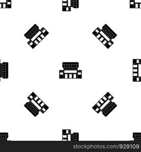 Supermarket building pattern repeat seamless in black color for any design. Vector geometric illustration. Supermarket building pattern seamless black