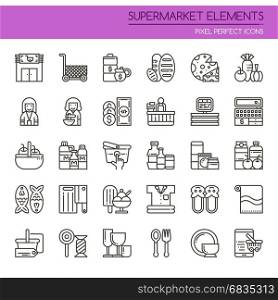 Supermarket Elements , Thin Line and Pixel Perfect Icons