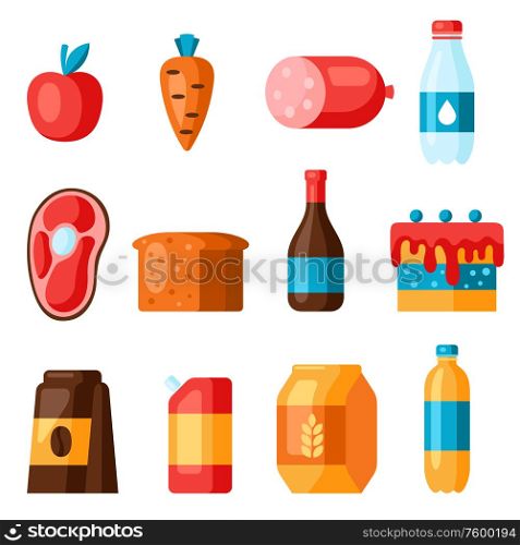 Supermarket food departments icons. Grocery illustration in flat style.. Supermarket food departments icons.