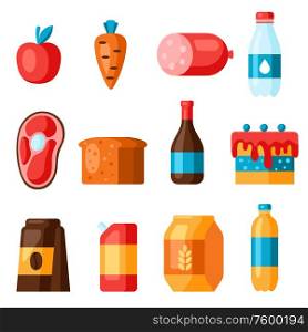 Supermarket food departments icons. Grocery illustration in flat style.. Supermarket food departments icons.