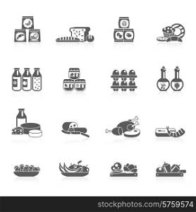 Supermarket food grocery market icons black set with sweets fish fruits isolated vector illustration. Supermarket Icons Black