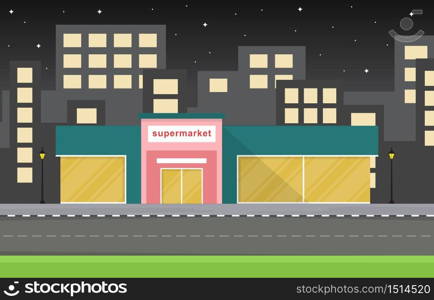 Supermarket Grocery Store Retail Shop Mall City Building Flat Illustration