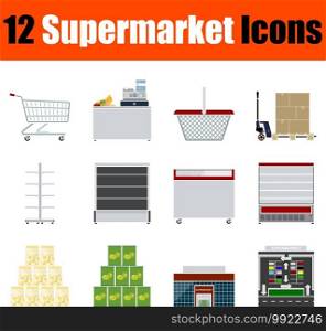 Supermarket Icon Set. Flat Design. Fully editable vector illustration. Text expanded.