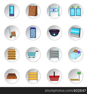 Supermarket icons set. Cartoon illustration of 16 supermarket vector icons for web. Supermarket icons set