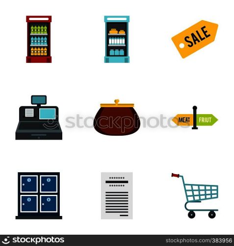 Supermarket icons set. Flat illustration of 9 supermarket vector icons for web. Supermarket icons set, flat style