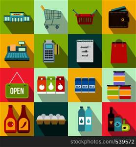 Supermarket icons set in flat style for any design. Supermarket icons set, flat style