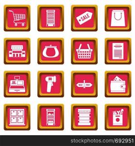 Supermarket icons set in pink color isolated vector illustration for web and any design. Supermarket icons pink