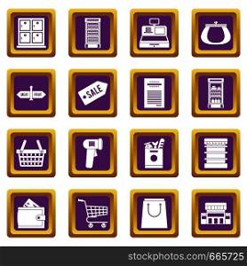 Supermarket icons set in purple color isolated vector illustration for web and any design. Supermarket icons set purple
