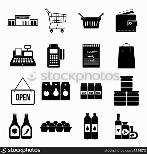 Supermarket icons set in simple style for any design. Supermarket icons set, simple style