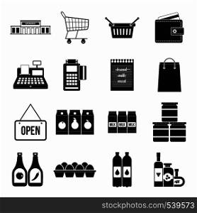 Supermarket icons set in simple style for any design. Supermarket icons set, simple style