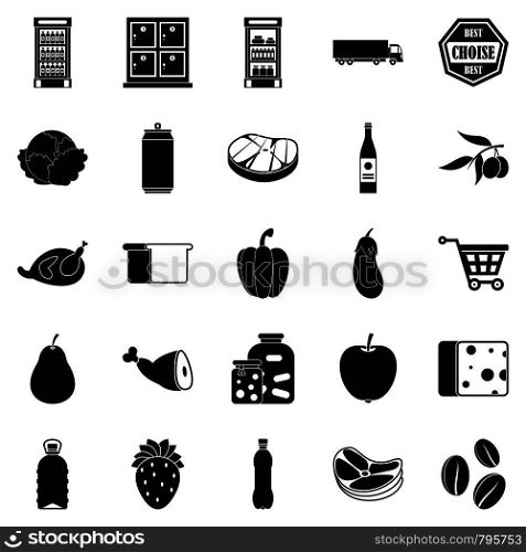 Supermarket icons set. Simple set of 25 supermarket vector icons for web isolated on white background. Supermarket icons set, simple style