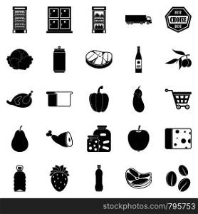 Supermarket icons set. Simple set of 25 supermarket vector icons for web isolated on white background. Supermarket icons set, simple style