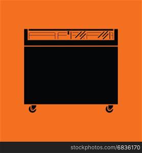 Supermarket mobile freezer icon. Orange background with black. Vector illustration.
