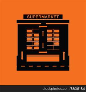 Supermarket parking square icon. Orange background with black. Vector illustration.