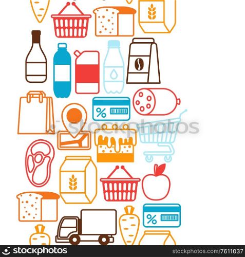 Supermarket seamless pattern with food icons. Grocery illustration in flat style.. Supermarket seamless pattern with food icons.