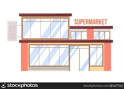 Supermarket semi flat color vector object. Editable figure. Full sized item on white. Grocery simple cartoon style illustration for web graphic design and animation. Bebas Neue font used. Supermarket semi flat color vector object