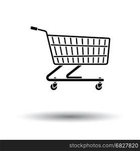 Supermarket shopping cart icon. Black background with white. Vector illustration.