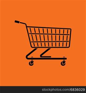 Supermarket shopping cart icon. Orange background with black. Vector illustration.