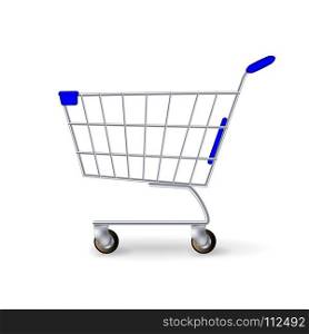 Supermarket Shopping Cart Vector. Empty Classic Chrome Cart Trolley Or Basket Isolated. Supermarket Shopping Cart Vector. Empty Classic Chrome Cart Trolley Or Basket