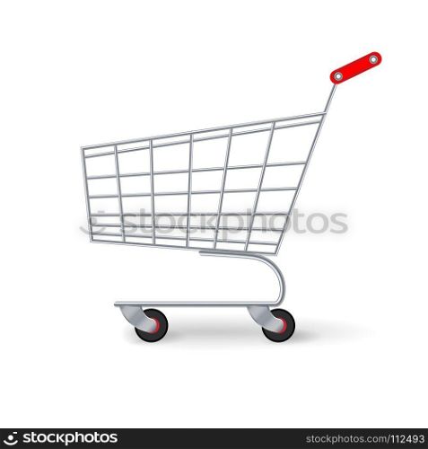 Supermarket Shopping Cart Vector. Empty Classic Chrome Cart Trolley Or Basket Isolated. Supermarket Shopping Cart Vector. Empty Classic Chrome Cart Trolley Or Basket