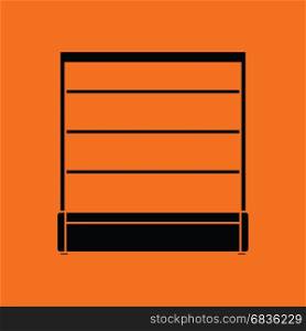 Supermarket showcase icon. Orange background with black. Vector illustration.