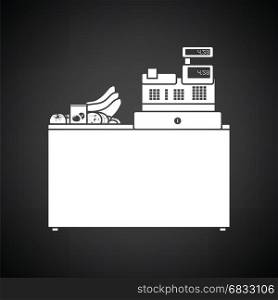 Supermarket store counter desk icon. Black background with white. Vector illustration.