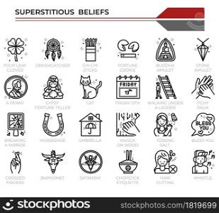 Superstitious beliefs icon set for website, presentation, book.