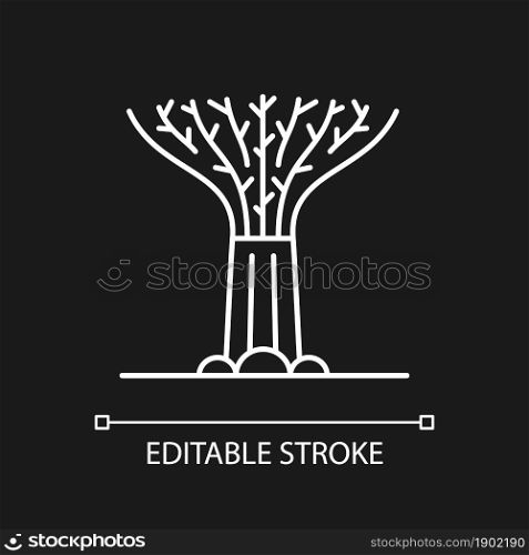 Supertree grove white linear icon for dark theme. Tree-like structure. Singaporean attraction. Thin line customizable illustration. Isolated vector contour symbol for night mode. Editable stroke. Supertree grove white linear icon for dark theme