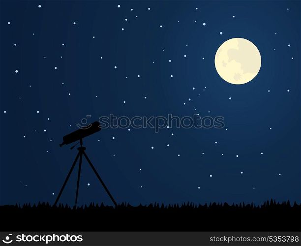 Supervision over stars. Telescope against the night sky. A vector illustration