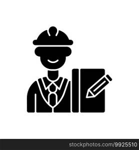 Supervisor black glyph icon. Responsibility for employees productivity and actions. Providing guidance and support. Overseeing projects. Silhouette symbol on white space. Vector isolated illustration. Supervisor black glyph icon