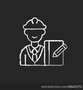 Supervisor chalk white icon on black background. Responsibility for employees productivity and actions. Providing guidance and support. Overseeing projects. Isolated vector chalkboard illustration. Supervisor chalk white icon on black background