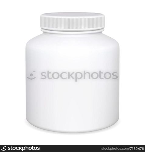 Supplement bottle. Pill jar mockup. Aspirin medicine package 3d design. Pharmaceutical container medical blank. Pharmacy tablet or capsule can template closeup. Realistic round packaging. Supplement bottle. Pill jar. Medicine package