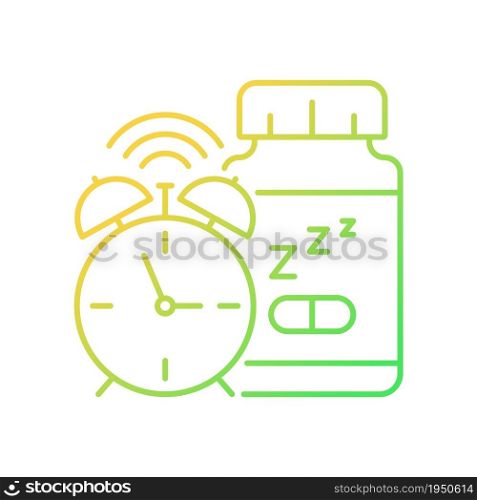 Supplements for insomnia gradient linear vector icon. Sleep deprivation medication. Sleep promoting supplements. Thin line color symbol. Modern style pictogram. Vector isolated outline drawing. Supplements for insomnia gradient linear vector icon