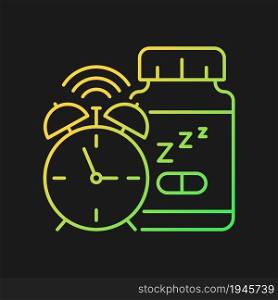 Supplements for insomnia gradient vector icon for dark theme. Sleep deprivation medication. Sleep promoting supplements. Thin line color symbol. Modern style pictogram. Vector isolated outline drawing. Supplements for insomnia gradient vector icon for dark theme