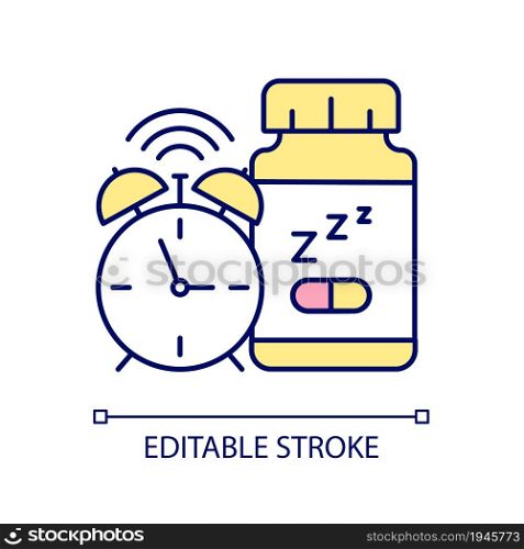 Supplements for insomnia RGB color icon. Sleep deprivation medication. Sleep promoting supplements. Remedy for falling asleep. Isolated vector illustration. Simple filled line drawing. Supplements for insomnia RGB color icon