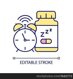 Supplements for insomnia RGB color icon. Sleep deprivation medication. Sleep promoting supplements. Remedy for falling asleep. Isolated vector illustration. Simple filled line drawing. Supplements for insomnia RGB color icon