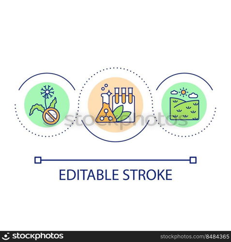 Supplements for plants and crops loop concept icon. Struggling with weed. Chemical herbicides abstract idea thin line illustration. Isolated outline drawing. Editable stroke. Arial font used. Supplements for plants and crops loop concept icon