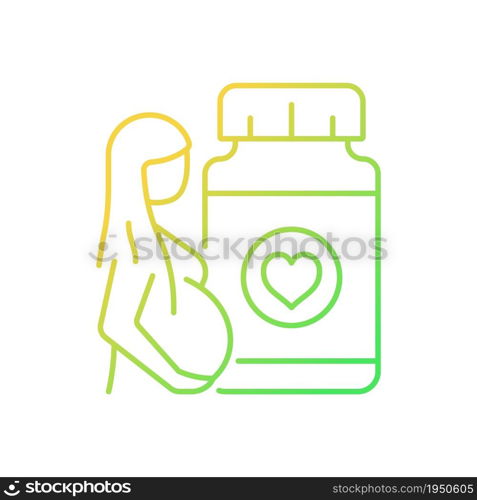 Supplements for pregnant women gradient linear vector icon. Reducing risk of problems in baby development. Thin line color symbol. Modern style pictogram. Vector isolated outline drawing. Supplements for pregnant women gradient linear vector icon