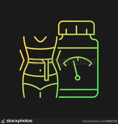 Supplements for weight loss gradient vector icon for dark theme. Dietary snacks. Weight management treatment. Thin line color symbol. Modern style pictogram. Vector isolated outline drawing. Supplements for weight loss gradient vector icon for dark theme