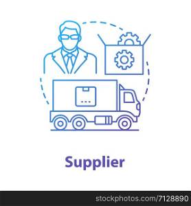 Supplier blue concept icon. Cargo transportation idea thin line illustration. Parcel shipping. Delivery service. Products transfer. Logistics and distribution. Vector isolated outline drawing