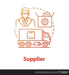 Supplier red concept icon. Cargo transportation idea thin line illustration. Parcel shipping. Delivery service management. Product transfer. Logistics and distribution. Vector isolated outline drawing